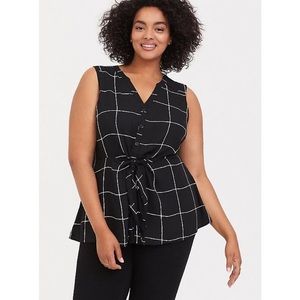 Torrid Windowpane Plaid Tie Front Peplum Blouse